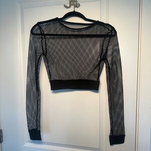 Black Mesh Long Sleeve Crop Top